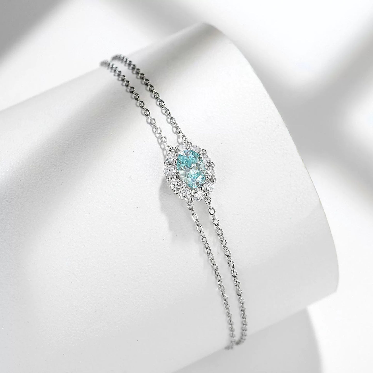 Mozambique diamond jewelry, Paraiba Blue Mozambique 1 carat 5 * 7mm egg shaped bracelet, Paraiba Blue Mozambique 1 carat 5 * 7mm egg shaped necklace S925 silver plated 18k gold