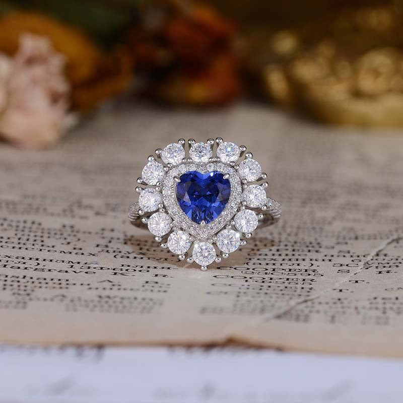 Laboratory grade cultivated sapphire royal blue heart-shaped 7 * 7mm high-end jewelry ring