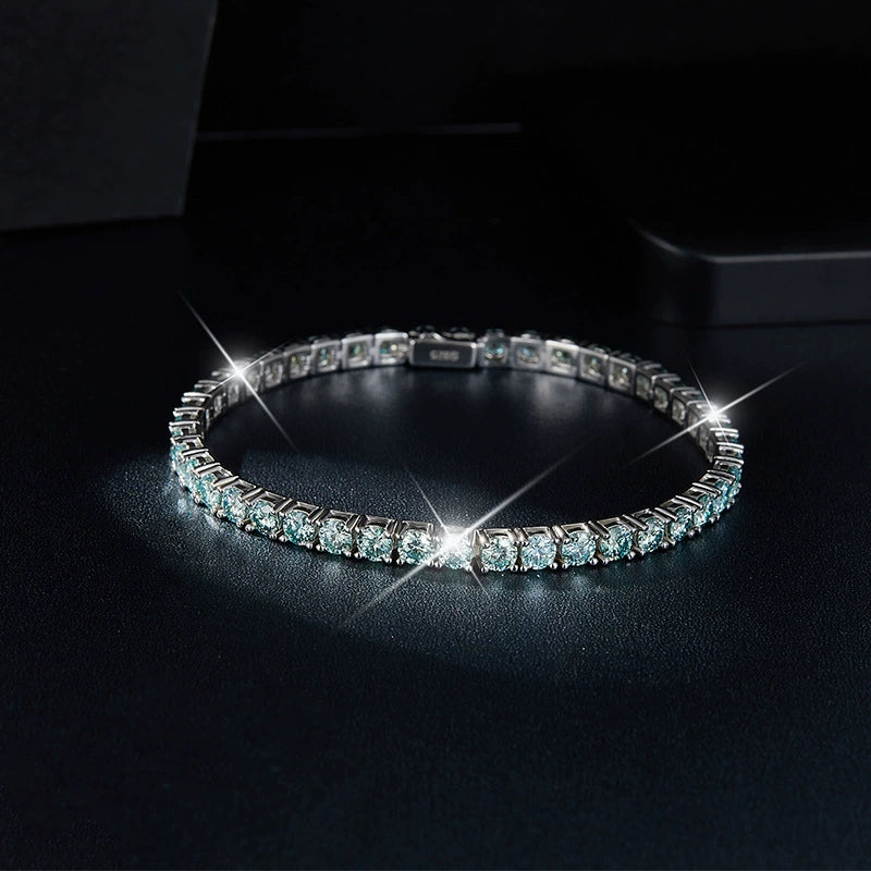 Fashionable classic four claw 50 point D-E/extremely white moissanite full circle blue-green moissanite diamond tennis bracelet for both men and women
