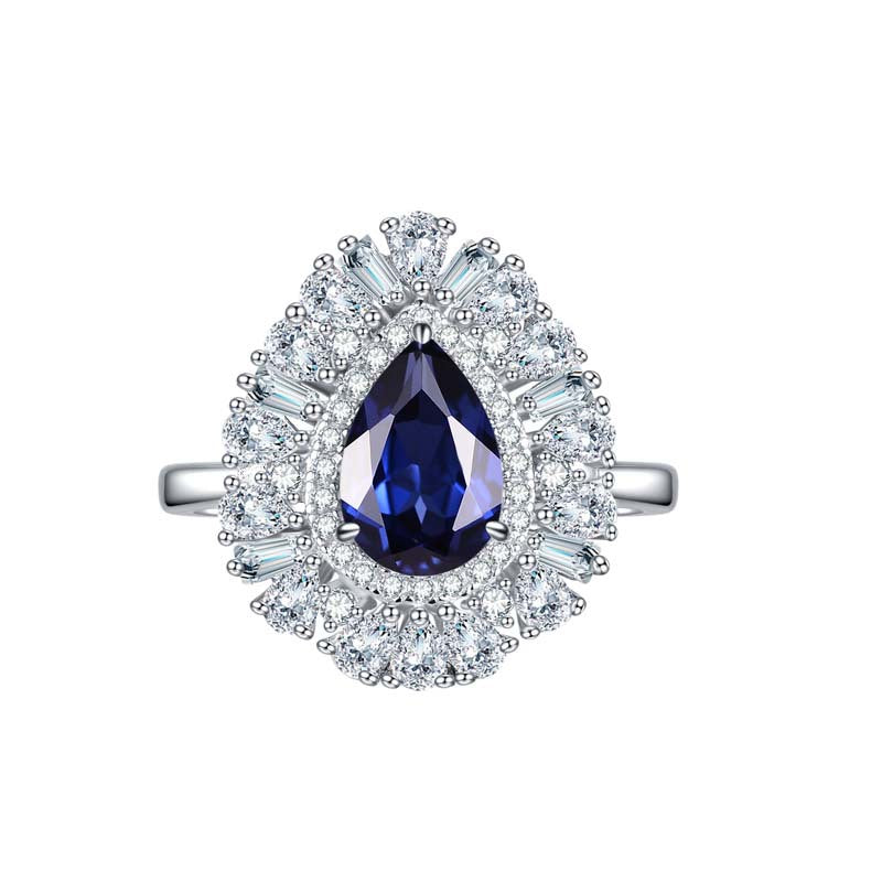 Laboratory Royal Blue cultivates sapphire droplet shaped 6 * 9mm high-end jewelry ring, cultivates sapphire 1.5ct,