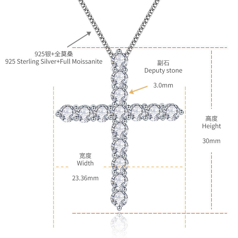 Hip hop rapper's 3.0mm D-color circular moissani diamond cross necklace, internet bestseller