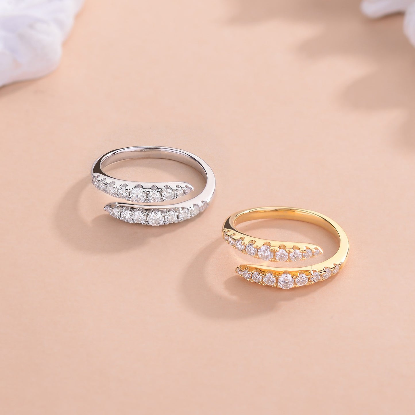 Ins style double row opening moissanite diamond ring