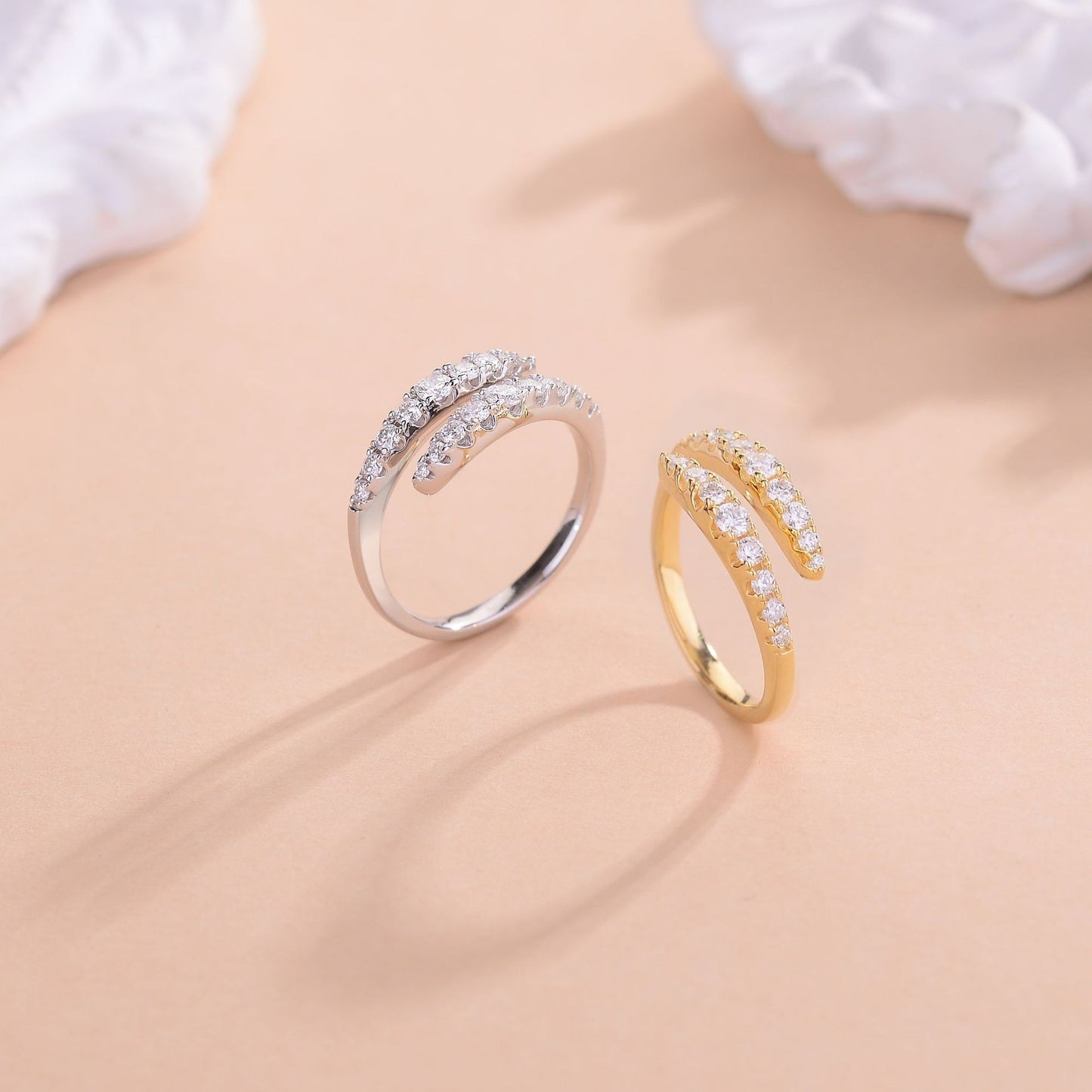 Ins style double row opening moissanite diamond ring