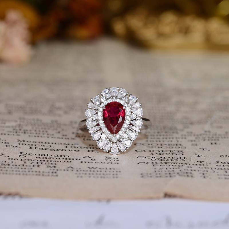 Laboratory Royal Red cultivates ruby droplet shaped 6 * 9mm high-end jewelry ring, cultivates ruby 1.5ct,