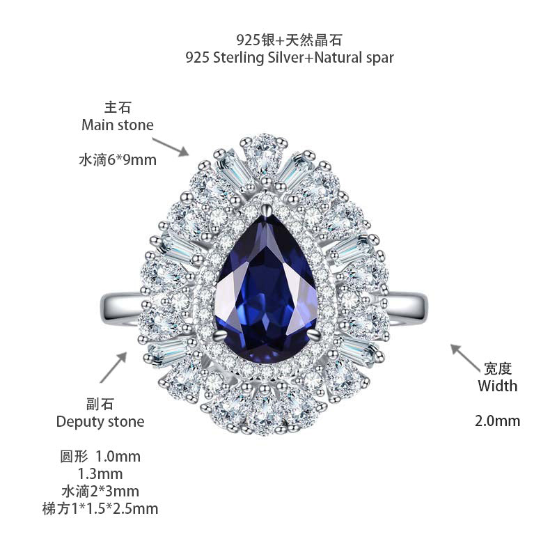 Laboratory Royal Blue cultivates sapphire droplet shaped 6 * 9mm high-end jewelry ring, cultivates sapphire 1.5ct,