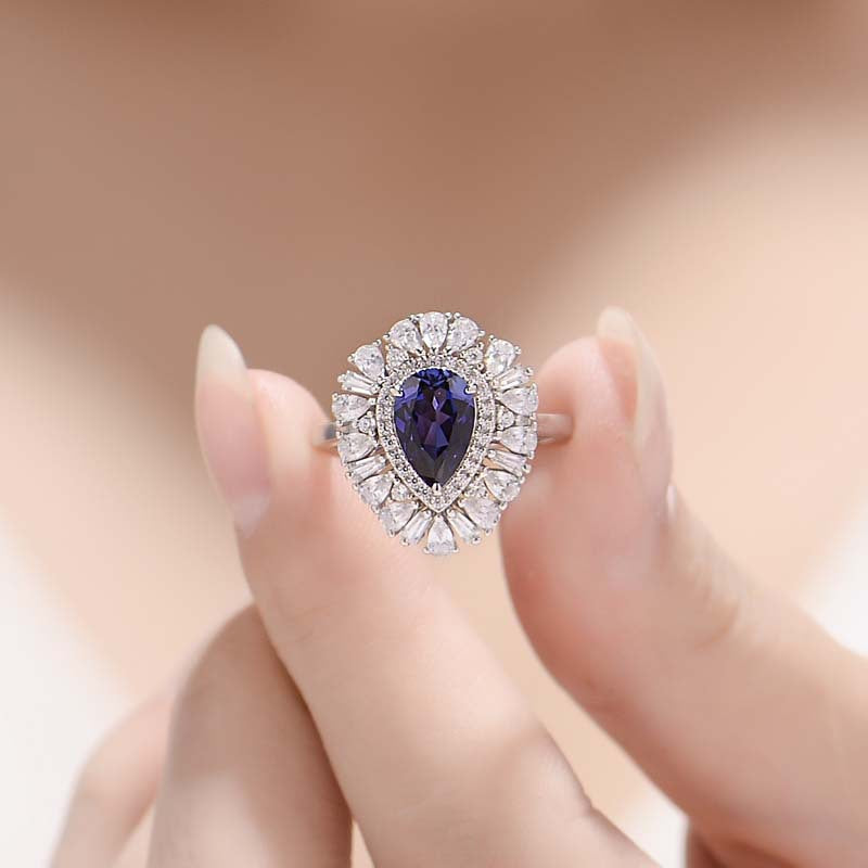 Laboratory Royal Blue cultivates sapphire droplet shaped 6 * 9mm high-end jewelry ring, cultivates sapphire 1.5ct,
