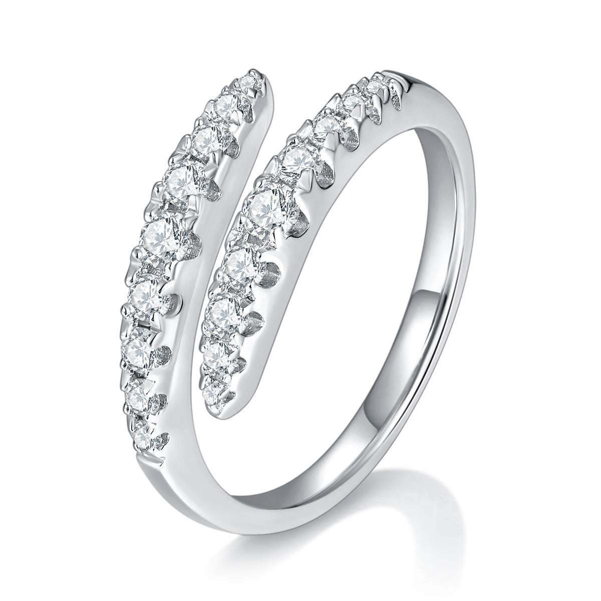 Ins style double row opening moissanite diamond ring