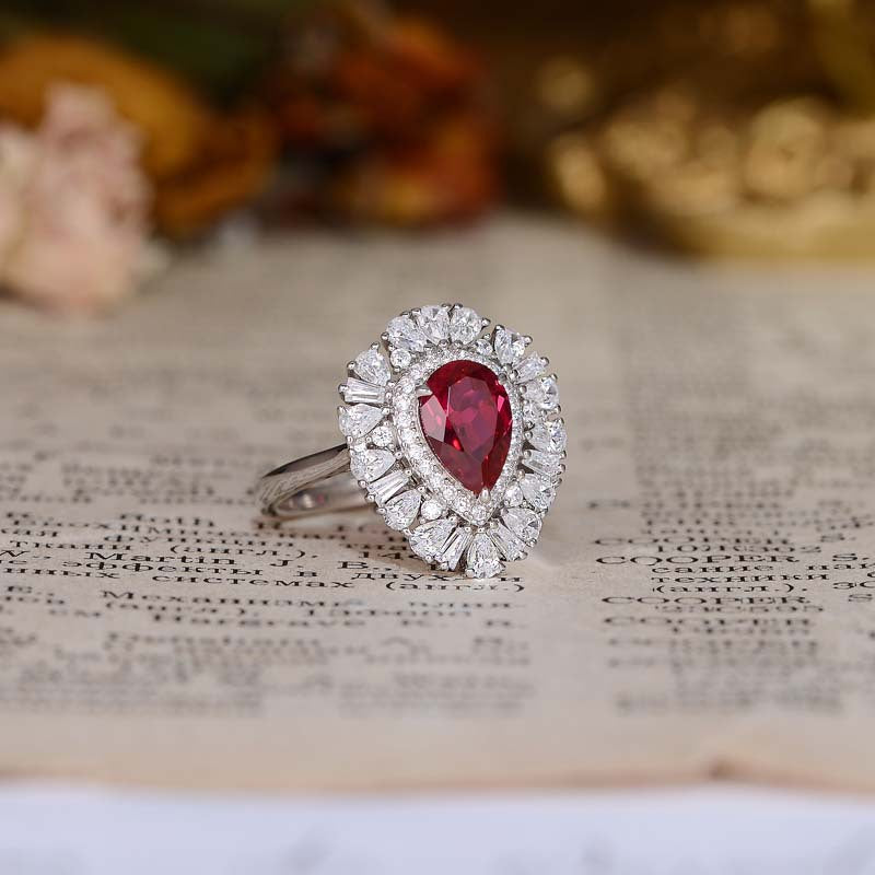 Laboratory Royal Red cultivates ruby droplet shaped 6 * 9mm high-end jewelry ring, cultivates ruby 1.5ct,