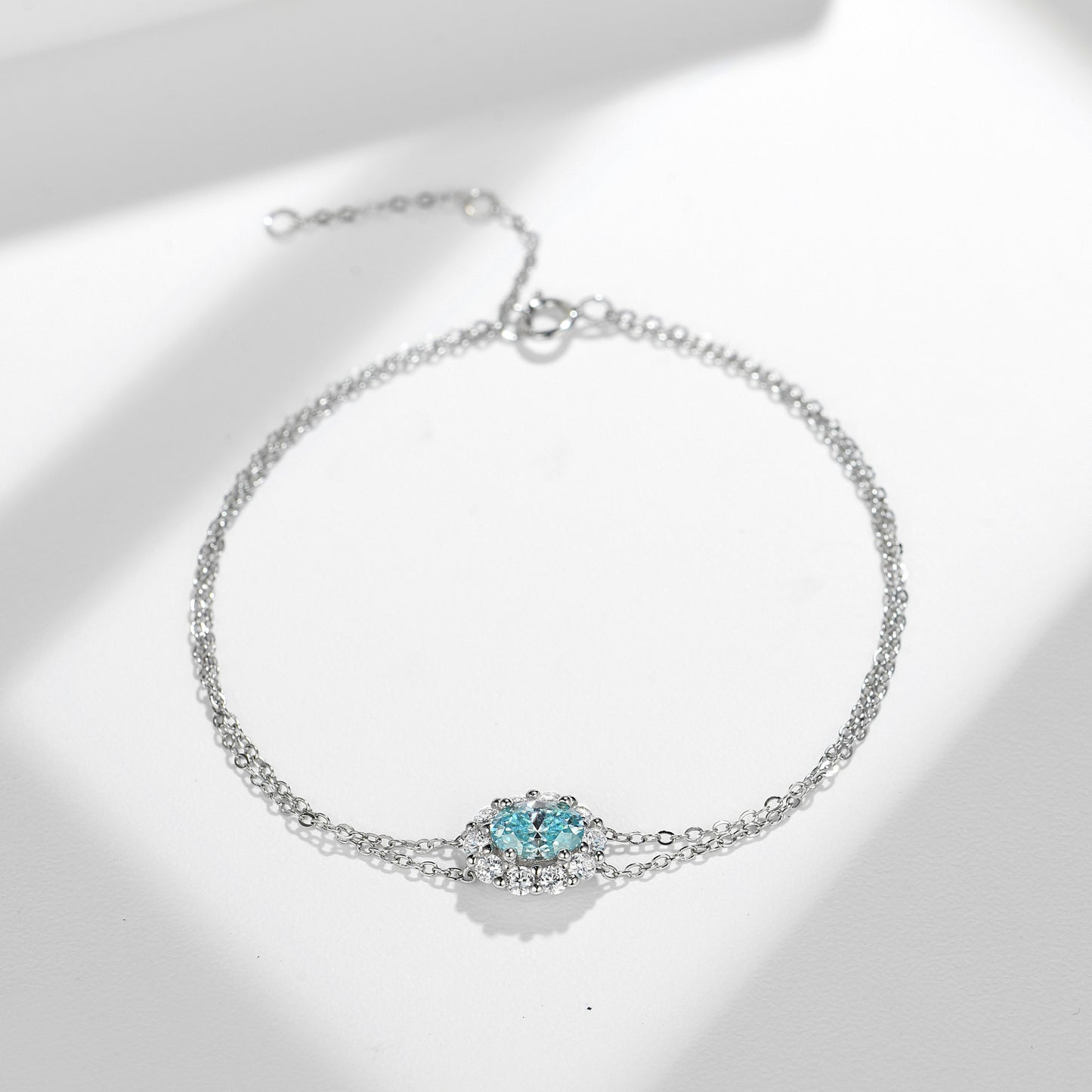 Mozambique diamond jewelry, Paraiba Blue Mozambique 1 carat 5 * 7mm egg shaped bracelet, Paraiba Blue Mozambique 1 carat 5 * 7mm egg shaped necklace S925 silver plated 18k gold