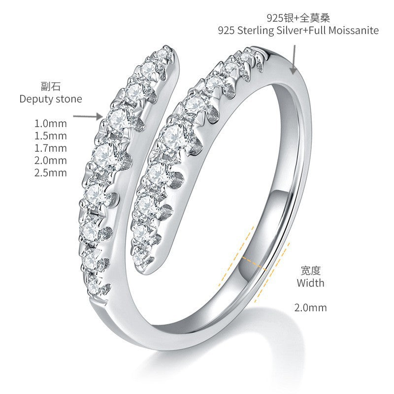 Ins style double row opening moissanite diamond ring