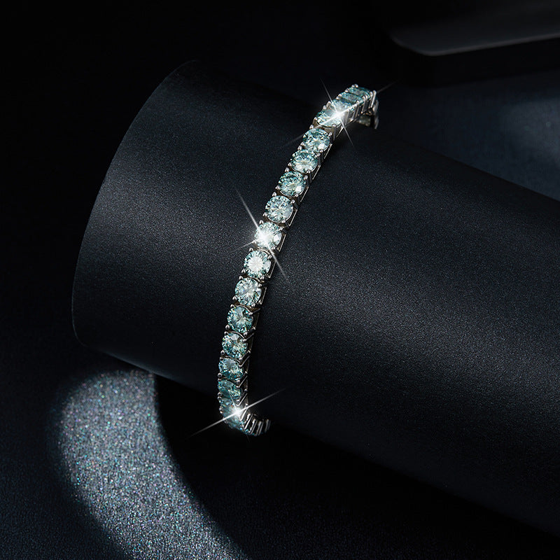 Fashionable classic four claw 50 point D-E/extremely white moissanite full circle blue-green moissanite diamond tennis bracelet for both men and women