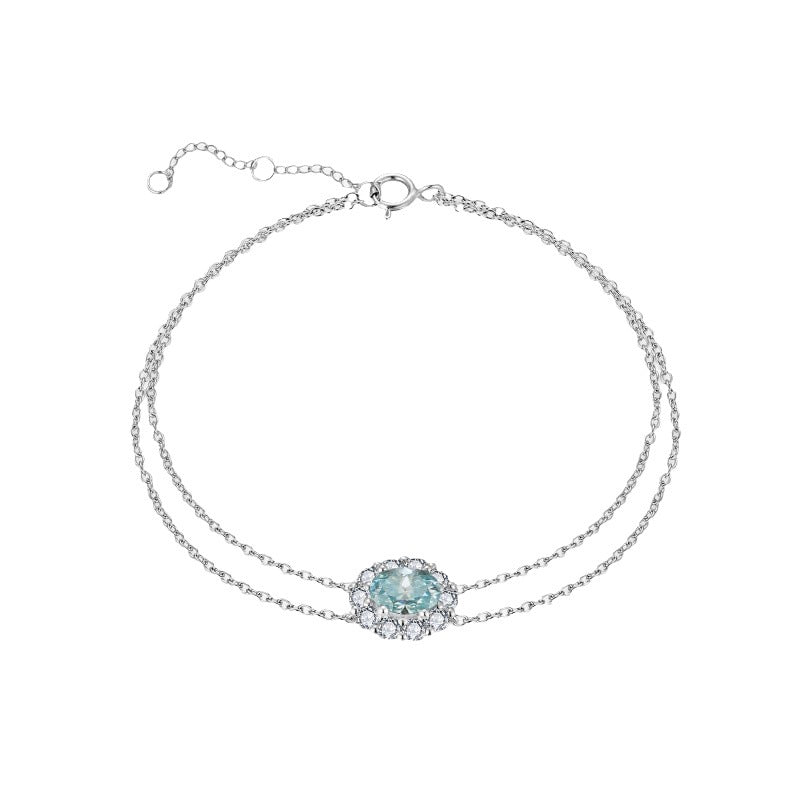 Mozambique diamond jewelry, Paraiba Blue Mozambique 1 carat 5 * 7mm egg shaped bracelet, Paraiba Blue Mozambique 1 carat 5 * 7mm egg shaped necklace S925 silver plated 18k gold