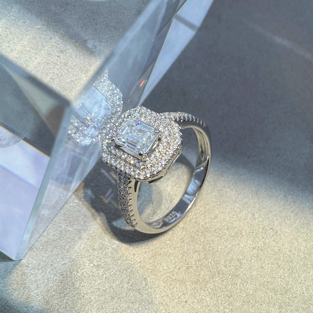 1 carat moissanite diamond moissanite ring s925 pure silver ring set with diamonds, niche designer high-end jewelry ring