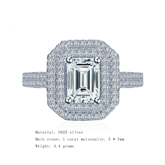 1 carat moissanite diamond moissanite ring s925 pure silver ring set with diamonds, niche designer high-end jewelry ring