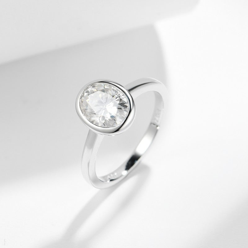 Classic oval 2-carat 7 * 9mm egg shaped moissanite women's engagement ring S925 silver gold-plated material