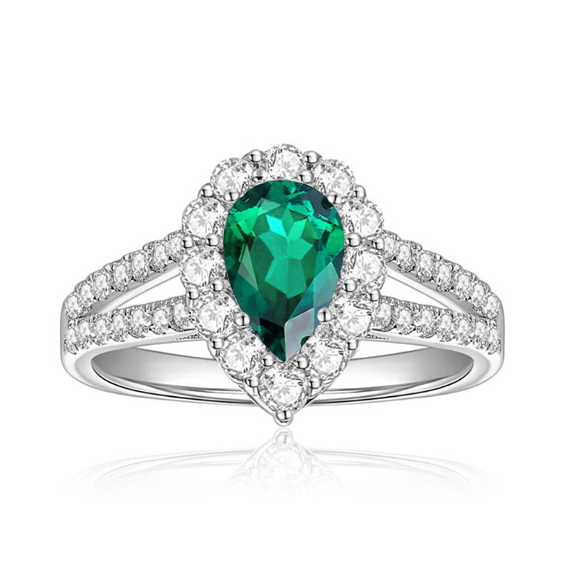 1 carat water droplet shaped cultivated emerald ring, high-end jewelry ring