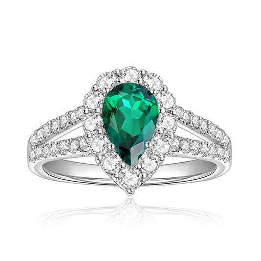 1 carat water droplet shaped cultivated emerald ring, high-end jewelry ring