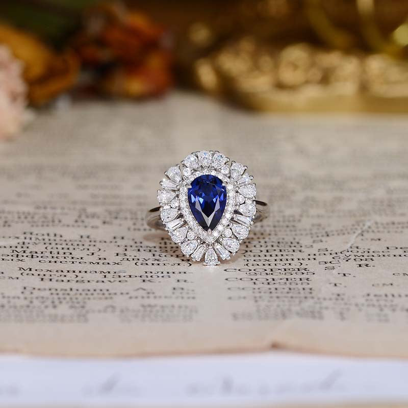 Laboratory Royal Blue cultivates sapphire droplet shaped 6 * 9mm high-end jewelry ring, cultivates sapphire 1.5ct,