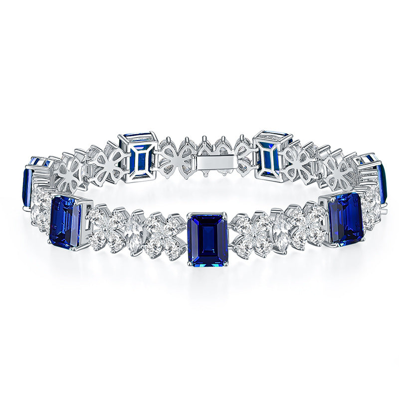 New high-end full diamond cultivated emerald/cultivated ruby/cultivated sapphire/high-end high carbon diamond bracelet, S925 silver plated 18k Golden Horse Eye bracelet