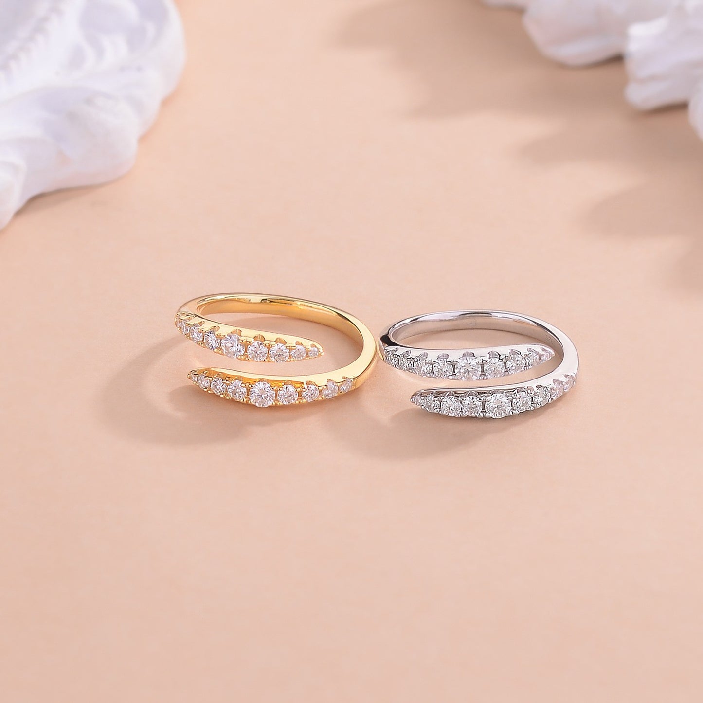 Ins style double row opening moissanite diamond ring