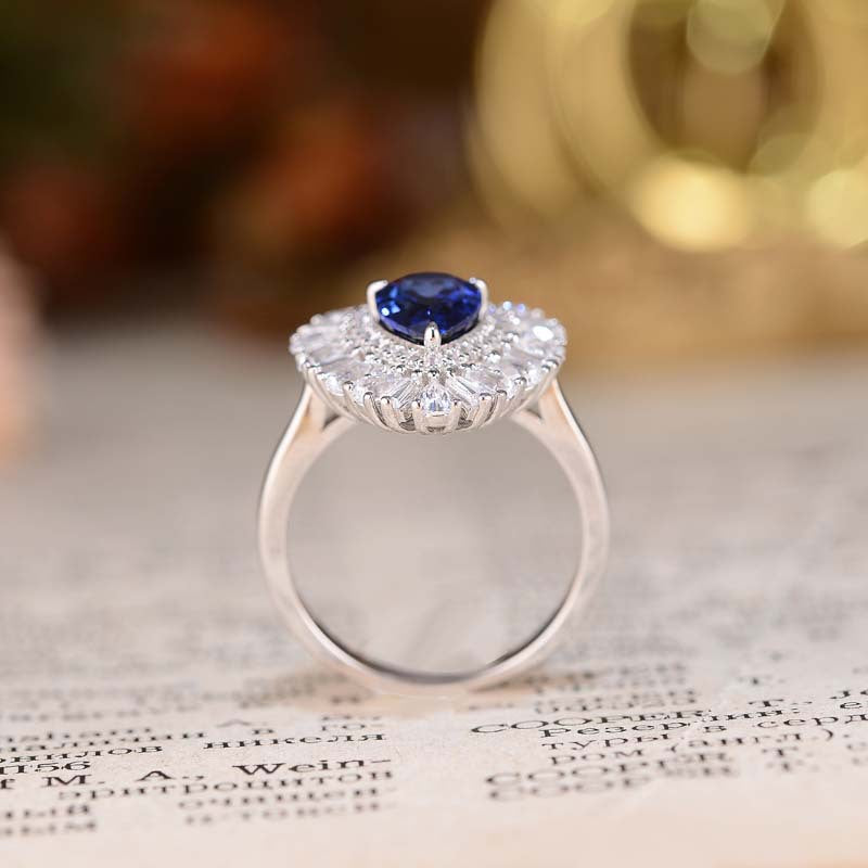 Laboratory Royal Blue cultivates sapphire droplet shaped 6 * 9mm high-end jewelry ring, cultivates sapphire 1.5ct,