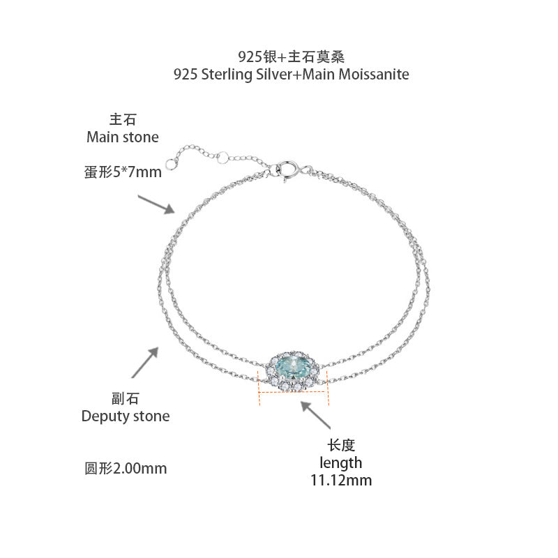 Mozambique diamond jewelry, Paraiba Blue Mozambique 1 carat 5 * 7mm egg shaped bracelet, Paraiba Blue Mozambique 1 carat 5 * 7mm egg shaped necklace S925 silver plated 18k gold