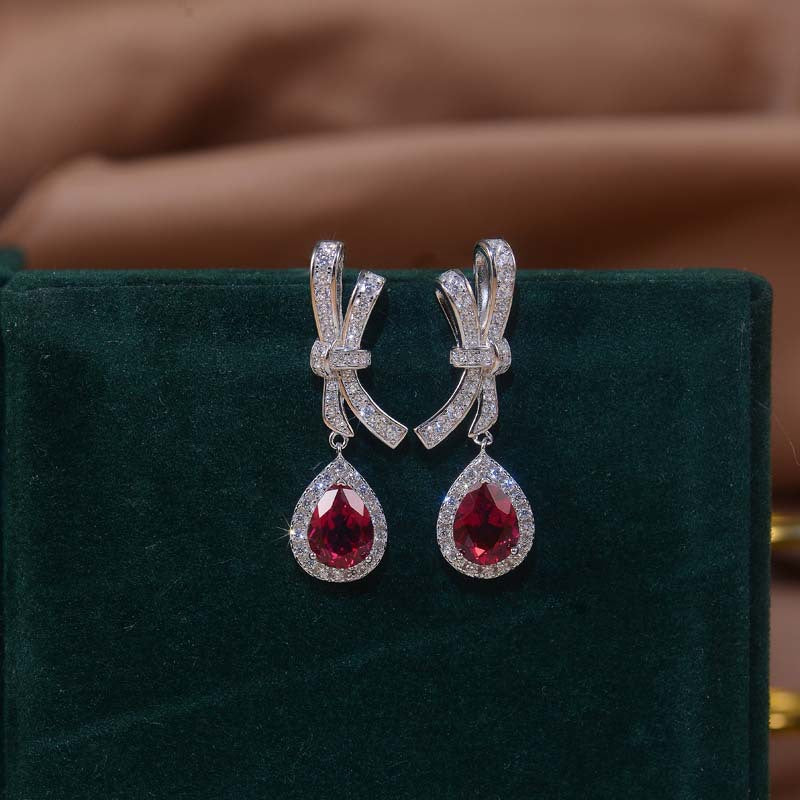 Laboratory level cultivation of ruby pigeon blood red ruby droplet shaped earrings, luxury jewelry earrings, women's jewelry，A pair of earrings