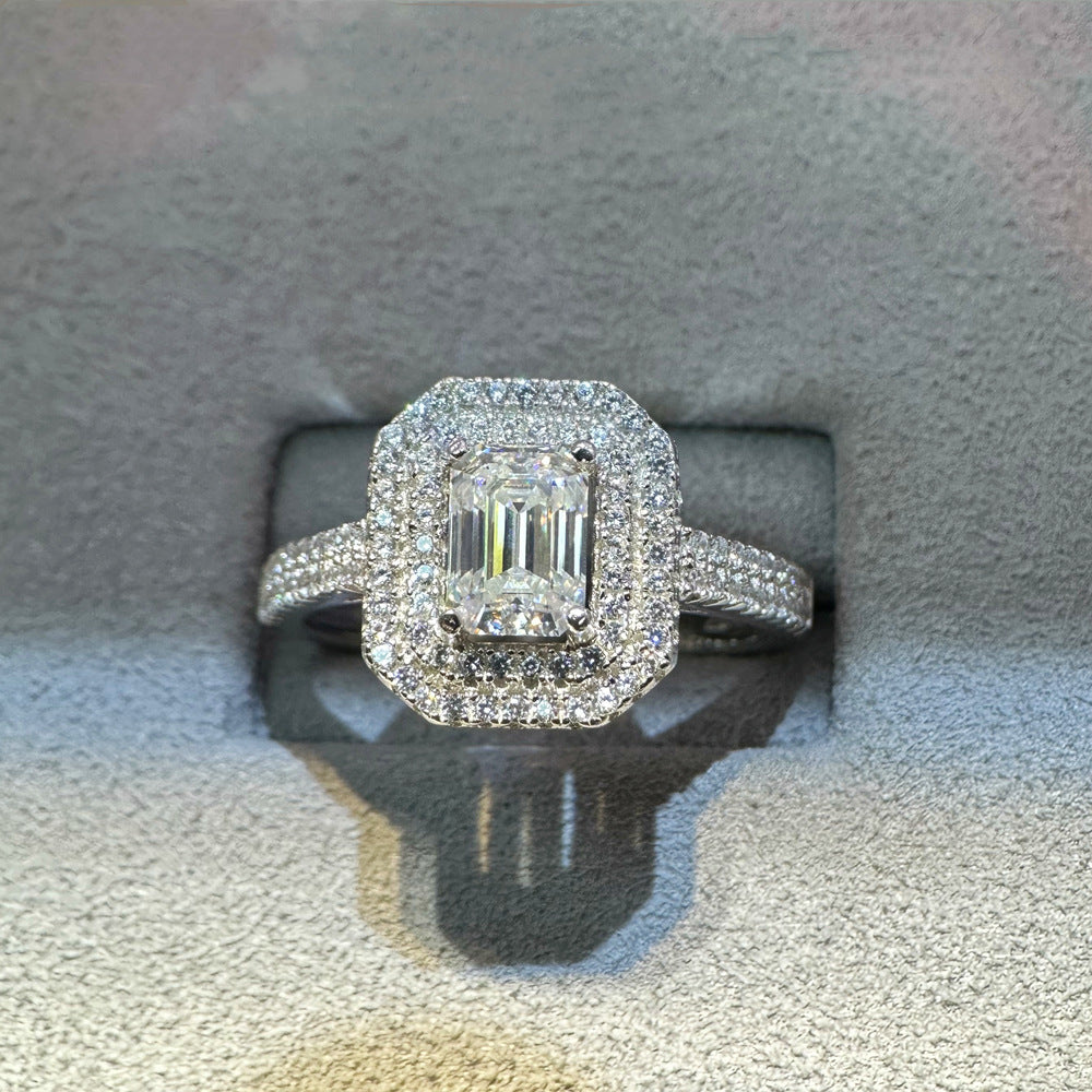1 carat moissanite diamond moissanite ring s925 pure silver ring set with diamonds, niche designer high-end jewelry ring