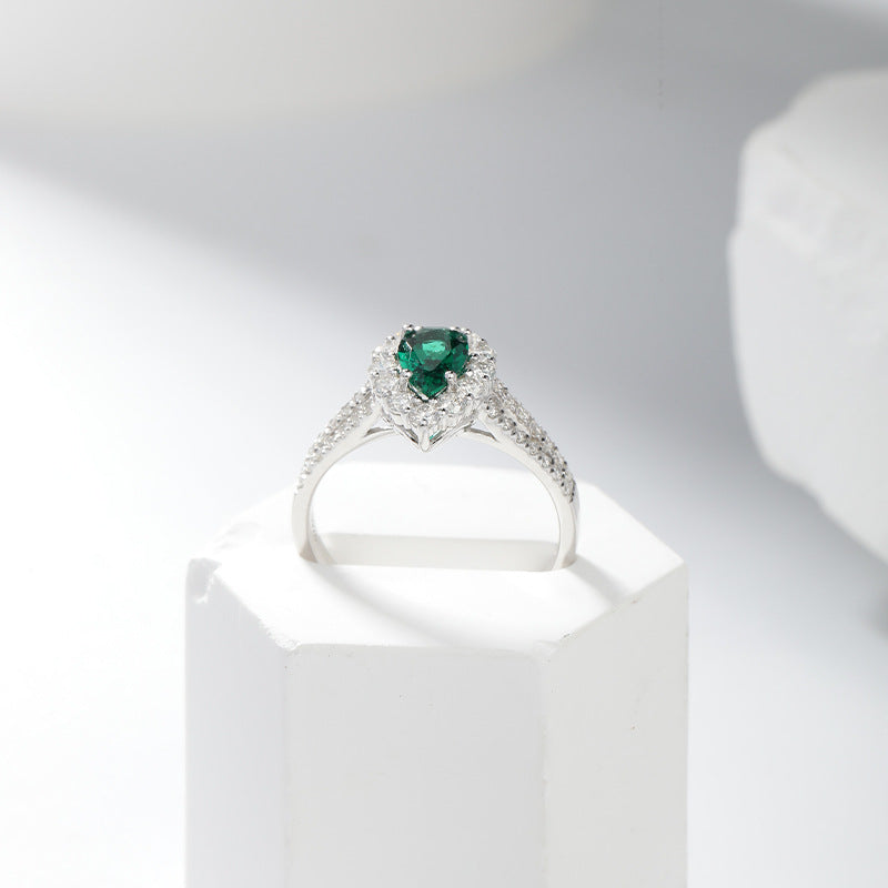 1 carat water droplet shaped cultivated emerald ring, high-end jewelry ring