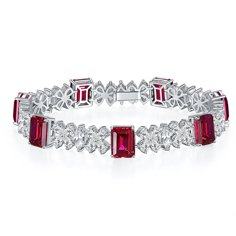 New high-end full diamond cultivated emerald/cultivated ruby/cultivated sapphire/high-end high carbon diamond bracelet, S925 silver plated 18k Golden Horse Eye bracelet