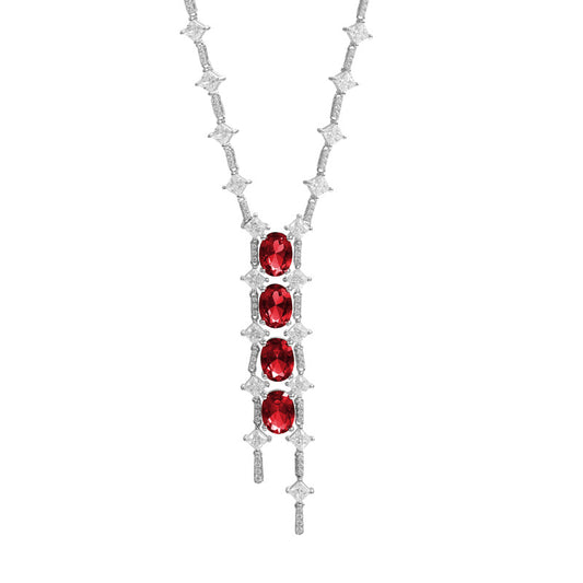 New retro oval 6 * 8mm cultivated ruby pendant, high-end luxury jewelry necklace, pure silver plated with 18k gold