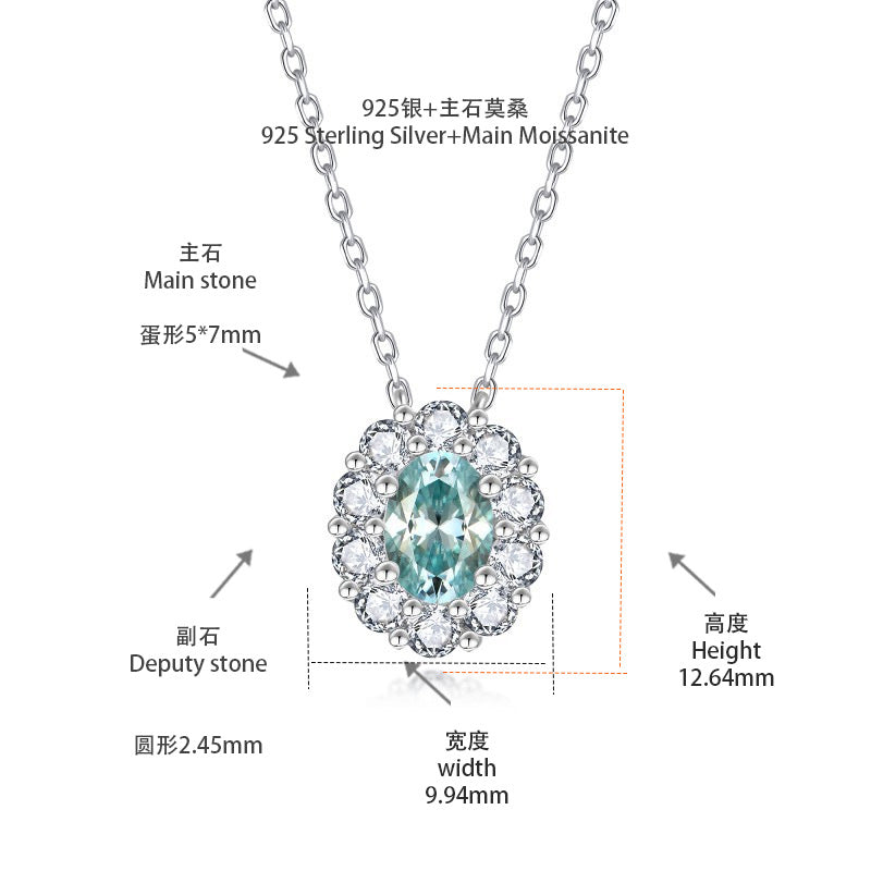 Mozambique diamond jewelry, Paraiba Blue Mozambique 1 carat 5 * 7mm egg shaped bracelet, Paraiba Blue Mozambique 1 carat 5 * 7mm egg shaped necklace S925 silver plated 18k gold