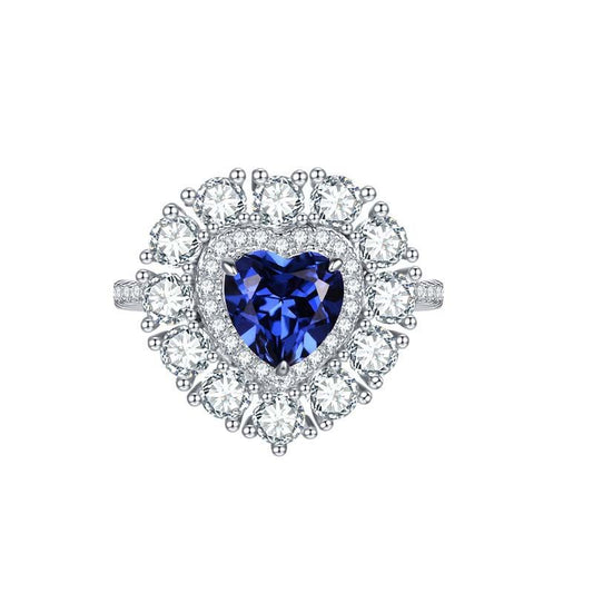 Laboratory grade cultivated sapphire royal blue heart-shaped 7 * 7mm high-end jewelry ring