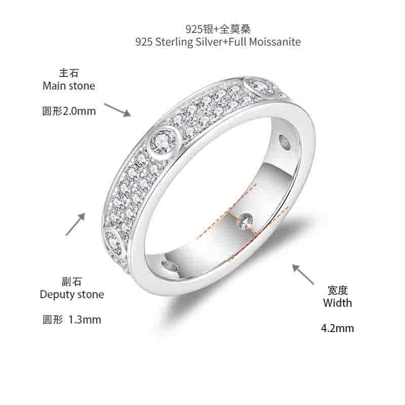 Full Mozambique diamond lined ring, high-end fashion style jewelry