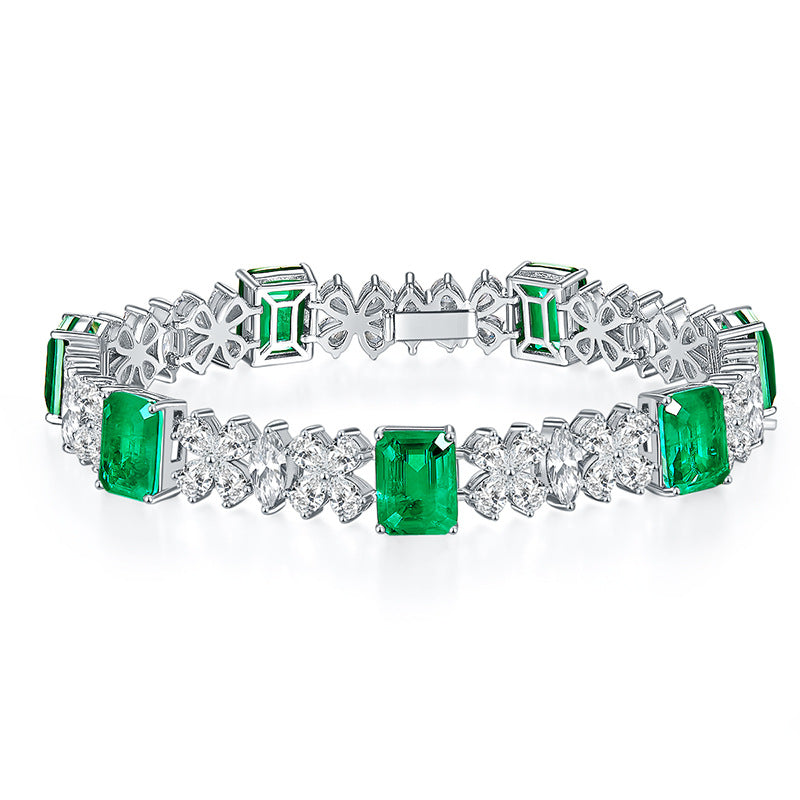 New high-end full diamond cultivated emerald/cultivated ruby/cultivated sapphire/high-end high carbon diamond bracelet, S925 silver plated 18k Golden Horse Eye bracelet