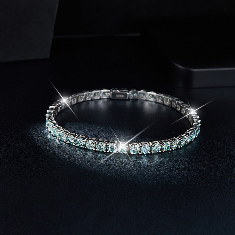 Fashionable classic four claw 50 point D-E/extremely white moissanite full circle blue-green moissanite diamond tennis bracelet for both men and women