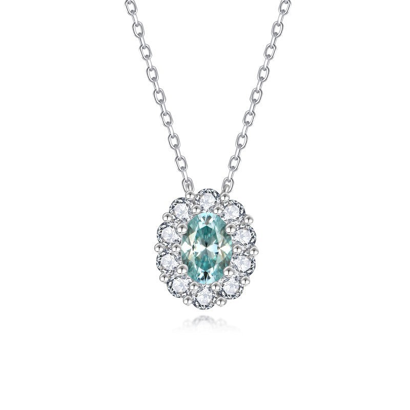 Mozambique diamond jewelry, Paraiba Blue Mozambique 1 carat 5 * 7mm egg shaped bracelet, Paraiba Blue Mozambique 1 carat 5 * 7mm egg shaped necklace S925 silver plated 18k gold