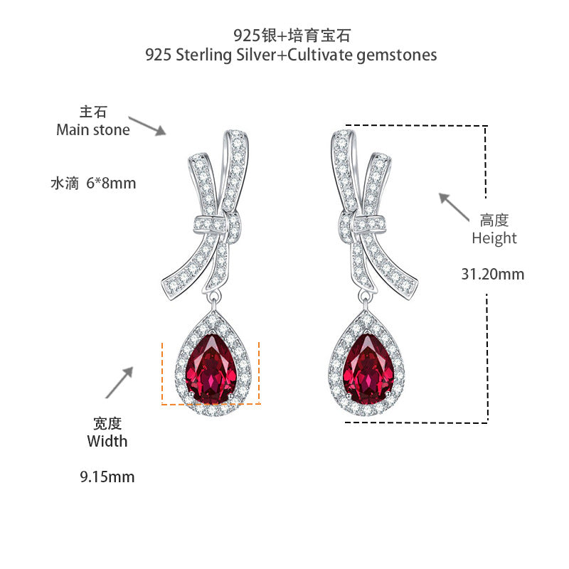 Laboratory level cultivation of ruby pigeon blood red ruby droplet shaped earrings, luxury jewelry earrings, women's jewelry，A pair of earrings