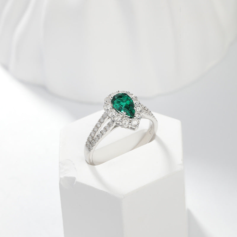 1 carat water droplet shaped cultivated emerald ring, high-end jewelry ring