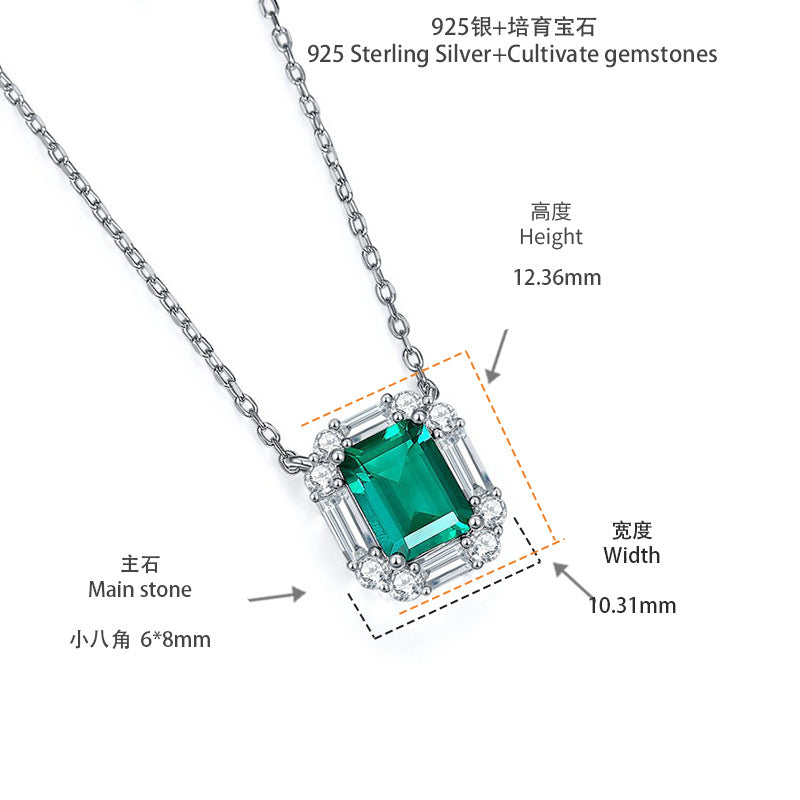 Artistic retro style cultivated emerald square diamond pendant, S925 pure silver plated with 18k gold material Nurture Grandmother Emerald 2ct