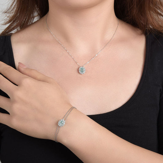 Mozambique diamond jewelry, Paraiba Blue Mozambique 1 carat 5 * 7mm egg shaped bracelet, Paraiba Blue Mozambique 1 carat 5 * 7mm egg shaped necklace S925 silver plated 18k gold