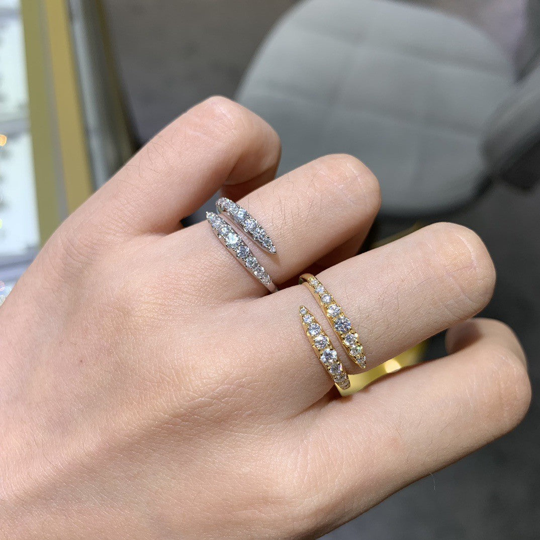 Ins style double row opening moissanite diamond ring
