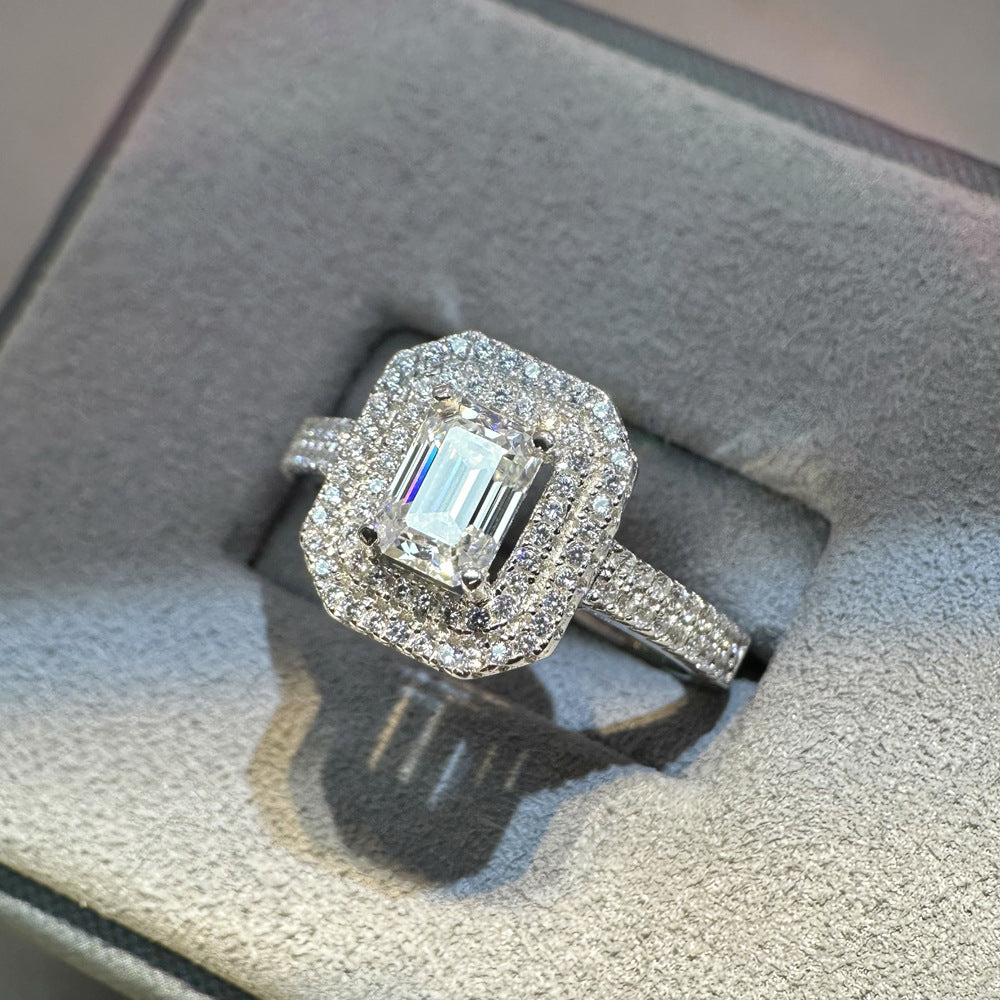 1 carat moissanite diamond moissanite ring s925 pure silver ring set with diamonds, niche designer high-end jewelry ring