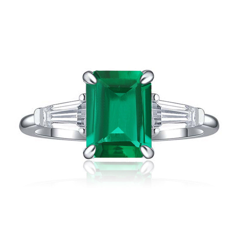 Classic three stone cultivated emerald/cultivated sapphire/cultivated ruby ring, simple and fashionable cultivated colorful gemstone ring, suitable for daily commuting jewelry ring